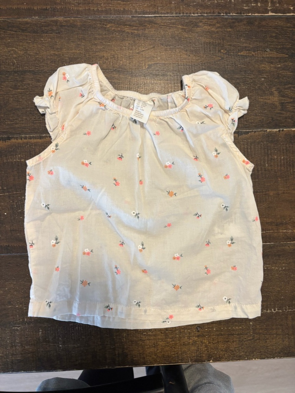 H&M Cream Girls' Floral Cap-Sleeve Blouse with Pink & Orange floral